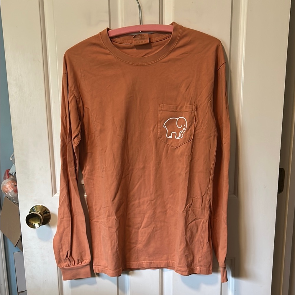 Long Sleeve Pocket Tee with Elephant Logo - Rust with paisley ladies small